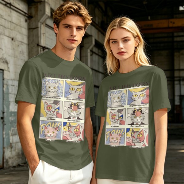 Art History Cat Themed Graphic T-Shirt Print Design