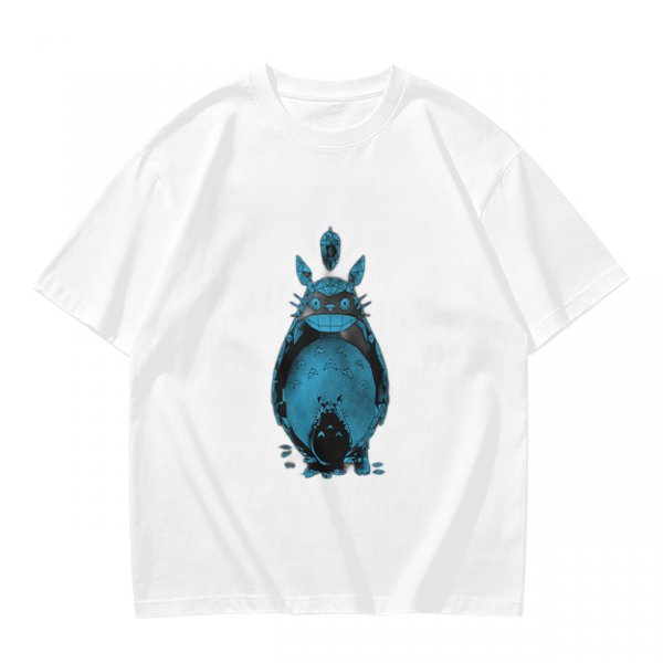 Olive Green T-Shirt With Blue Totoro Inspired Graphic Print