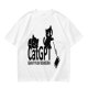 Olive green graphic t-shirt with CatGPT and mischievous cat prints