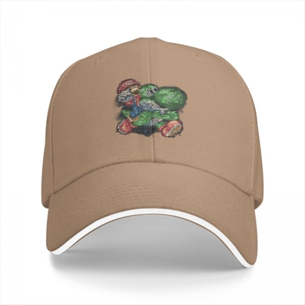 Black Baseball Cap With Artistic Mario And Green Turtle Print