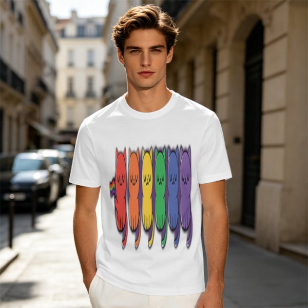 Olive T-Shirt With Rainbow Pride Cats Graphic