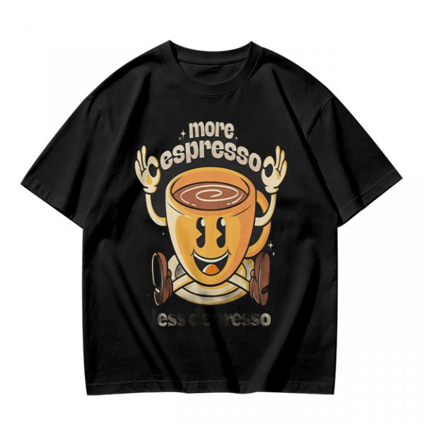 Oversized Olive T-Shirt with Retro Espresso Coffee Mascot Graphic