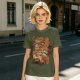 Olive T-Shirt with Coffee Vending Machine and Cats Graphic