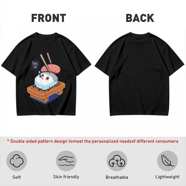 Olive T-Shirt With Sad Sushi Character Saying Thanks Chef Print