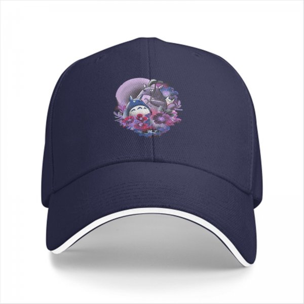 Black Baseball Cap With My Neighbor Totoro Floral Art Print