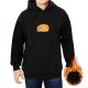 Black hoodie with nervous orange cat graphic print