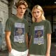 Olive green t-shirt with E.T. phone home graphic print