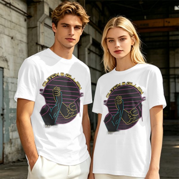 Olive T-Shirt With Dutch & Dillon Arm Wrestling Neon Graphic