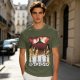 Olive T-Shirt With Anime Characters Crossing Burning Street Print