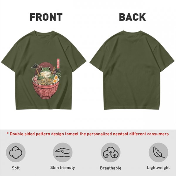Olive T-Shirt With Frog In Ramen Bowl Japanese Art Print