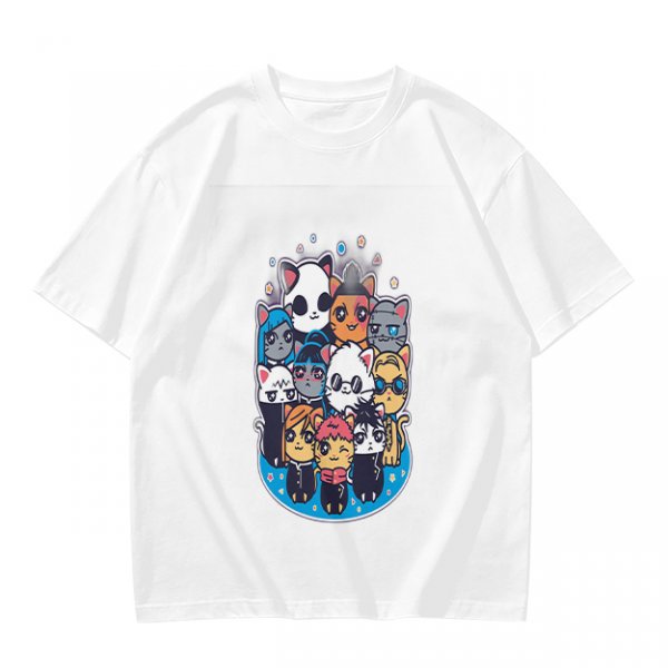 Olive T-Shirt With Cute Chibi Cat Character Group Print