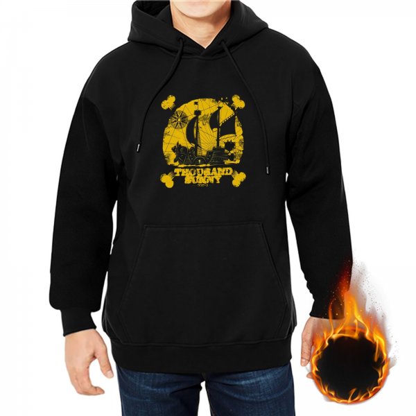 Black hoodie with Thousand Sunny pirate ship graphic design