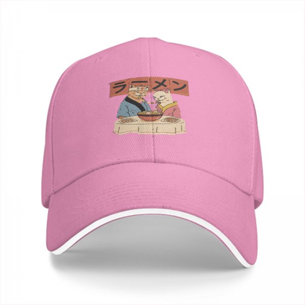 Black baseball cap with cats eating ramen graphic