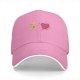 Black baseball cap with dancing pizza slice and pink heart design
