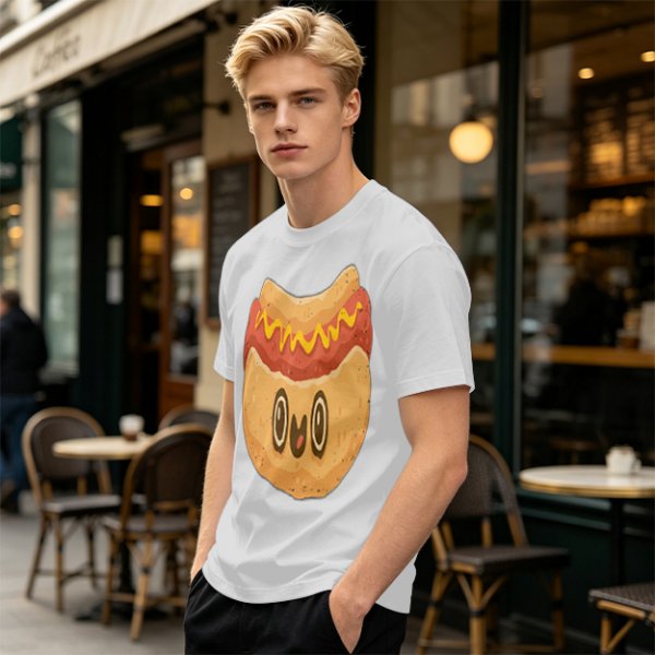 Olive T-Shirt With Cute Cartoon Hot Dog Graphic Print