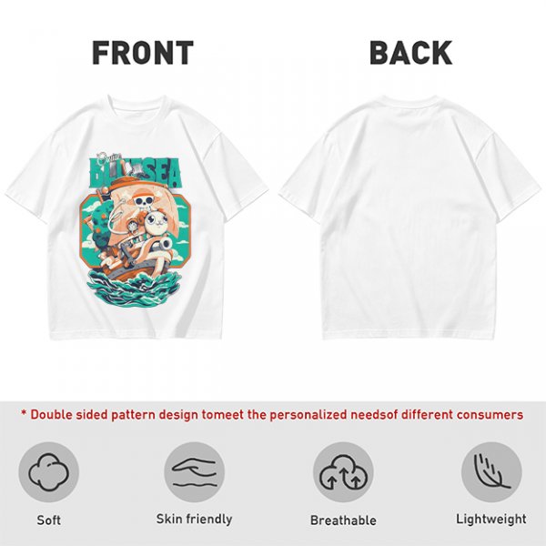 Olive T-Shirt with Cartoon Pirate Ship Blue Sea Cruise Print