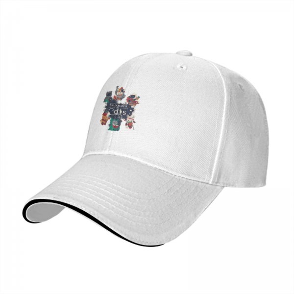 Black baseball cap with Dungeons & Cats fantasy cat characters print