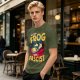 Olive graphic t-shirt with 'Better a Frog Than a Fascist' pilot frog design