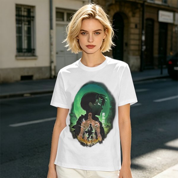 Attack on Titan layered silhouette graphic olive t-shirt