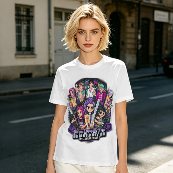Olive Graphic Tee with Anime Character Group Print