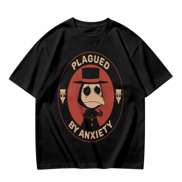 Olive T-Shirt With Plagued By Anxiety Plague Doctor Graphic