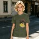 Olive green t-shirt with space frog graphic and Houston text