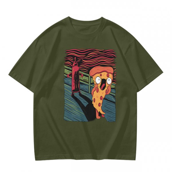 Olive T-Shirt With Funny Pizza Slice Scream Art Print