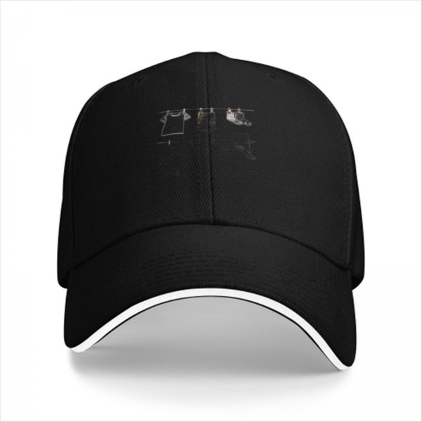 Black Baseball Cap With Clothesline Laundry Graphic Design