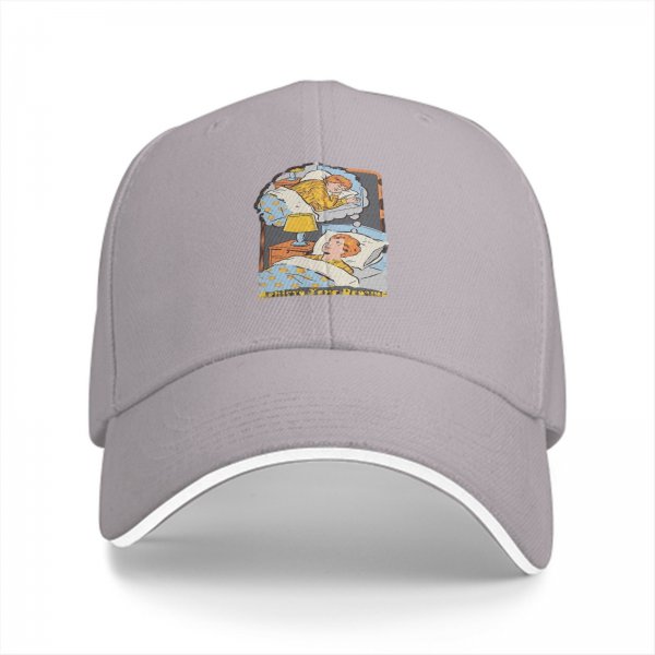Black baseball cap with sleeping dreamer graphic print