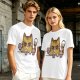 Olive T-Shirt With Angry Cat Holding Cupcakes Graphic Print