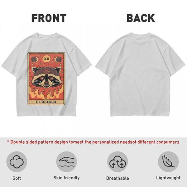Olive T-Shirt With Raccoon El Diablo Tarot Card Print