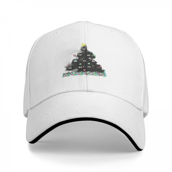 Black Baseball Cap With Cute Soot Sprite Christmas Tree Design