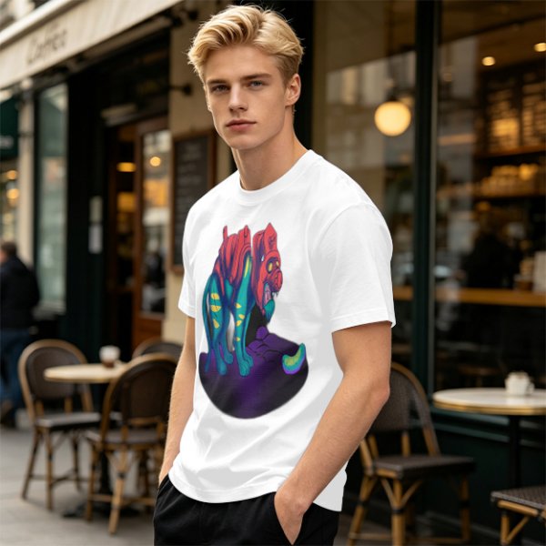 Olive T-Shirt With Vibrant Fantasy Creature Graphic Print