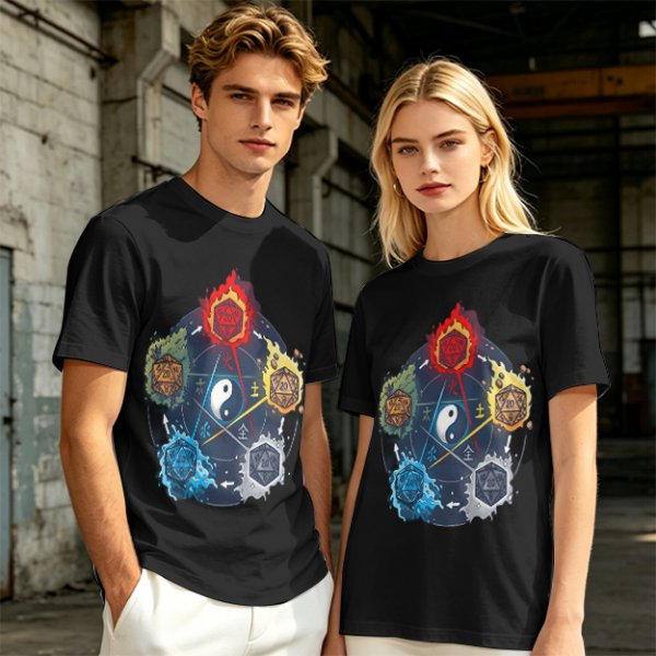 Dungeons and Dragons Elemental Dice Yin Yang Graphic T-Shirt