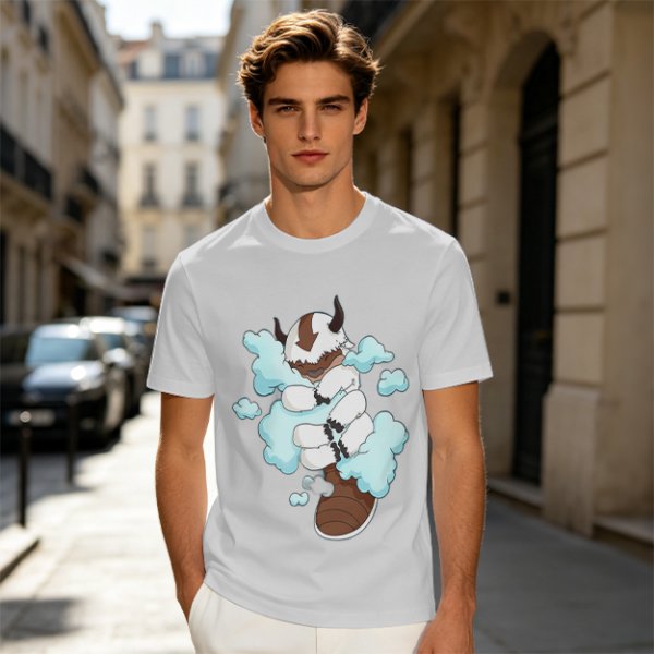 Olive Green T-Shirt With Sleeping Sky Bison On Clouds Print