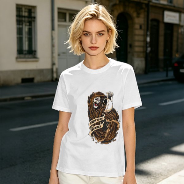 Olive T-Shirt With Grim Reaper Coffee Enjoy Your Monday Print
