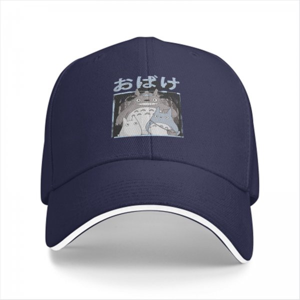 Black baseball cap with Totoro forest spirit graphic and Japanese text