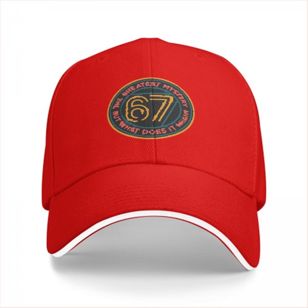 Black baseball cap with '67 The Greatest Mystery' graphic design