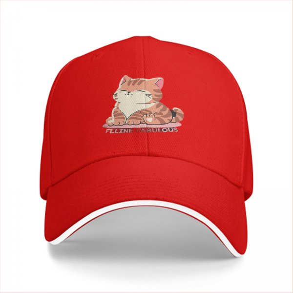 Black Baseball Cap with Cute Orange Tabby Cat Feline Fabulous Print