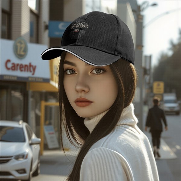 Black baseball cap with 'Why So Toothless?' dragon graphic