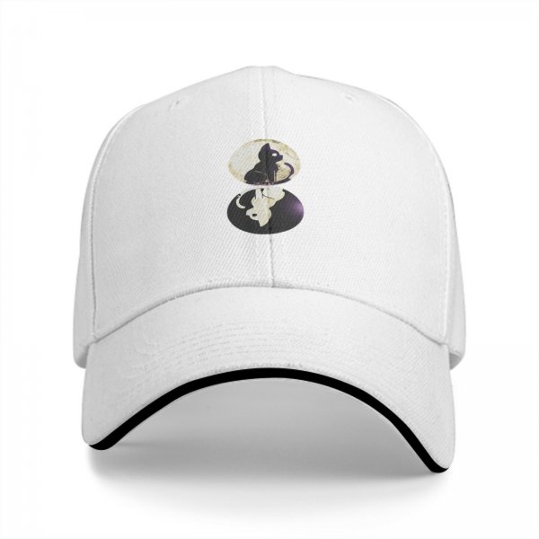 Black baseball cap with black and white cat moon graphic
