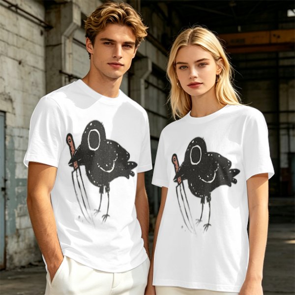 Olive T-Shirt With Dark Crow Holding Knife Graphic Print