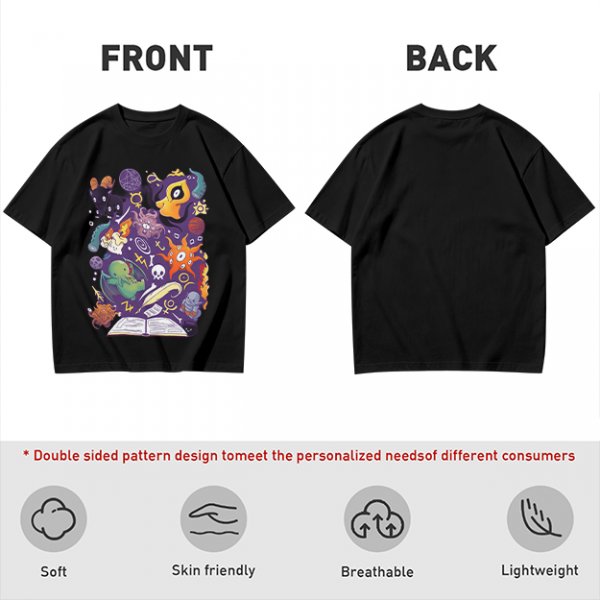 Olive T-Shirt With Cute Occult Monster And Spell Book Print