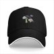 Black baseball cap with 'More Coffee!' monster graphic print