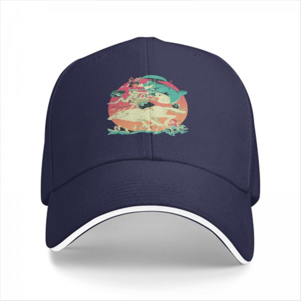 Black Baseball Cap With Whimsical Retro Animal Graphic Print