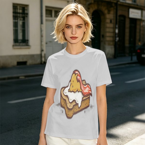 Olive T-Shirt With Cute Lazy Egg On Toast And Bacon Print