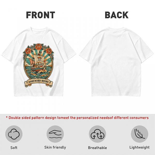Olive T-shirt with Pirate Ship Homeward Bound Tattoo Style Print