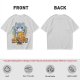 Olive green t-shirt with cute gray cat holding taiyaki graphic