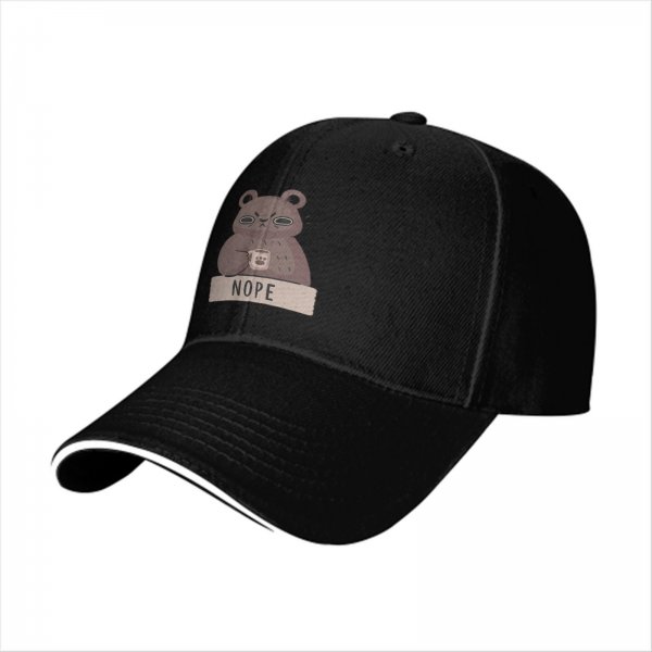 Black Baseball Cap With Grumpy Bear Holding Coffee Mug And Nope Text