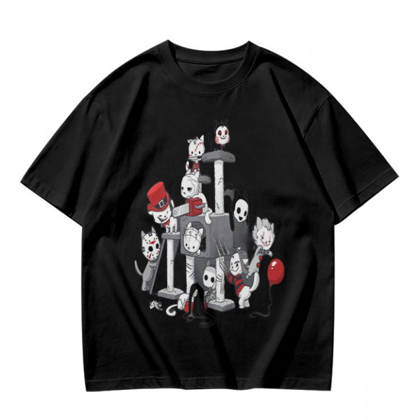 Horror Movie Character Cats On Cat Tree Graphic T-Shirt